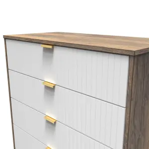 Linear Ready assembled Matt white dark oak effect 5 Drawer Chest of drawers (H)1075mm (W)765mm (D)415mm