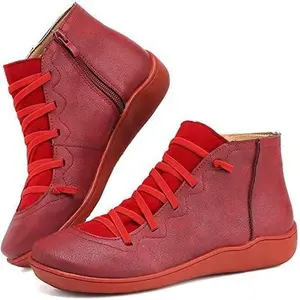 Women Leather Waterproof Orthopedic Vintage Boots Red-UK7