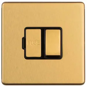 1 Gang 13A Switched Fuse Spur SCREWLESS SATIN BRASS Rocker Mains Isolation Plate