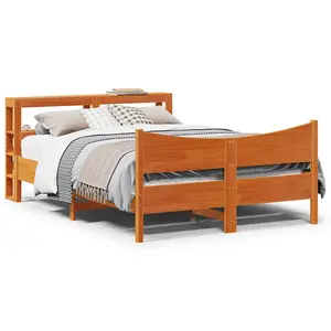 Berkfield Bed Frame with Headboard Wax Brown 140x190 cm Solid Wood Pine