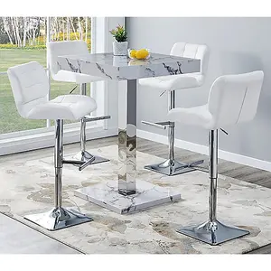 Topaz Diva Marble Effect Gloss Bar Table 4 Candid White Stools