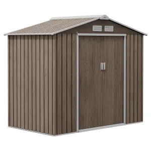 Outsunny 7 x 4ft Garden Shed Storage with Foundation Kit and Vents Light Brown