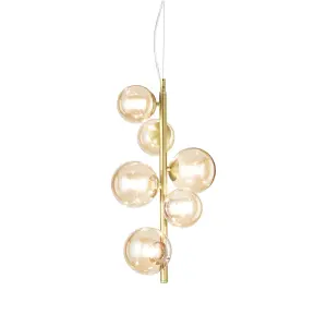 Ideal Lux Perlage 6 Light Globe Pendant Ceiling Light Brass