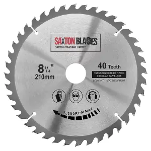 Saxton TCT21040T TCT Circular Saw Blade 210mm x 40 Teeth x 30mm Bore + 16, 20 and 25mm Rings