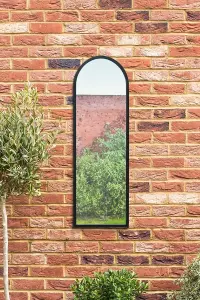 MirrorOutlet - The Arcus - Black Metal Framed Arched Garden Wall Mirror 47" x 16" (120 x 40 cm)