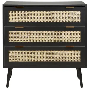 Rattan 3 Drawer Chest Black OPOCO