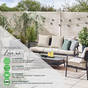 Furniturebox UK Laguna Outdoor Sofa Set - 5 Seater Grey Garden Sofa Set - 3 Seater Sofa Plus Coffee Table & Armchairs - Free Cover