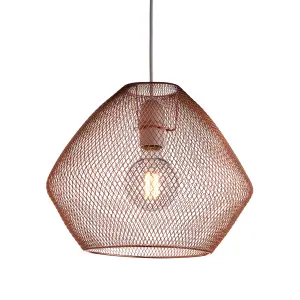 nielsen Emberley Retro Style Copper Metal Mesh Basket Style Ceiling Pendant, 36cm Wide