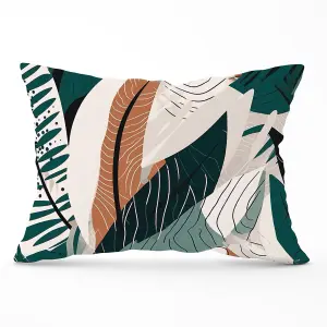 Autumn Tropical Leaves Green Brown Cushions 33cm x 48cm