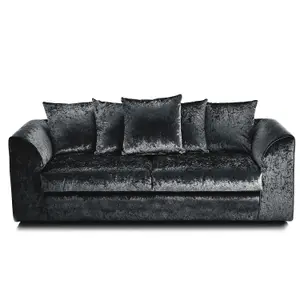 Crystal Crushed Velvet Fabric Fabric 3 Seater Sofa Black - Scatter Back