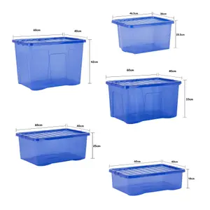 Wham 5 Piece Multisize Crystal Stackable Plastic Storage Box & Lid Set Tint Spectrum Blue