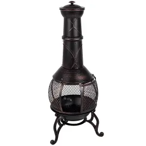 Fire Vida Black and Gold Steel Chimnea Large Outdoor Firepit