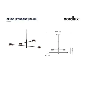 Nordlux Clyde Indoor Living Dining Metal Pendant Ceiling Light in Black (Diam) 8.5cm