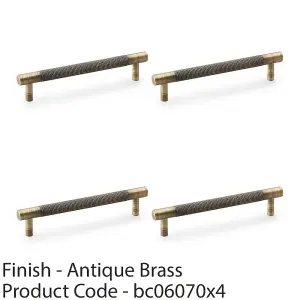 4 PACK - Knurled T Bar Door Pull Handle - Antique Brass - 128mm Centres Premium Drawer