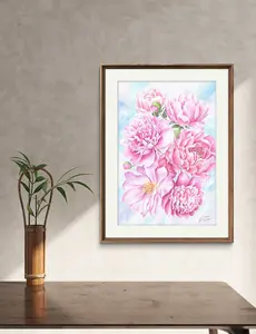 Watercolor Bouquet of Pink Peonies 29.7 x 42 x 0 cm (11.7 x 16.5 x 0 inches)