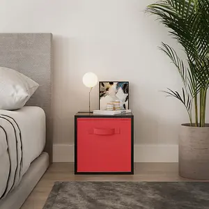 URBNLIVING 30cm Height Black Wooden Shelves Cubes Storage Units With Red Drawer Insert