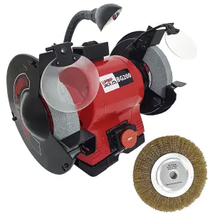 Lumberjack 200mm Bench Grinder Professional 550W Motor with LED Light Magnified Eye Shield & FREE Wire Wheel Included