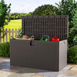 Brown Waterproof Plastic Large Outdoor Garden Storage Box Rattan Effect Deck Box 375 L