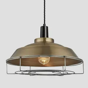 Industville Sleek Step Pendant, 16 Inch, Brass, Black Holder, Cage