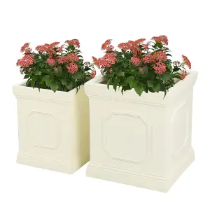 Set of 2 Large Handmade Square Tall Plant Pots - Modern MgO Planters with Drainage Hole for Indoor Outdoor Garden Decoration