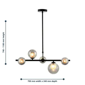 First Choice Lighting Set of 2 Cole Black with Smoke Glass 5 Light Bar Pendants