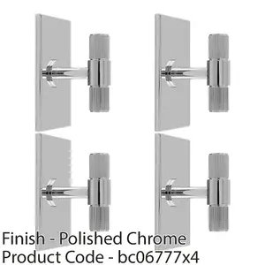 4 PACK - Reeded T Bar Cabinet Door Knob & Matching Backplate - Polished Chrome 76 x 40mm