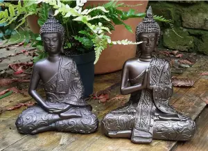 2 Mystic Thai Buddha Ornaments Sculptures - in Cold Cast Bronze Resin