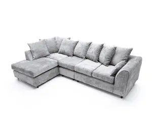 Harriet Crushed Chenille Large Left Facing Corner Sofa in Light Grey