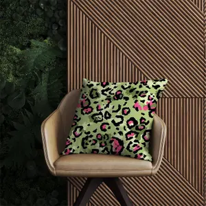 Green And Pink Leopard Print Outdoor Cushion 60cm x 60cm