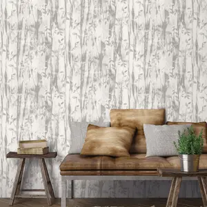 Galerie Atmosphere Grey Batik Leaves Smooth Wallpaper