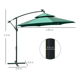 Outsunny 3(m) Cantilever Parasol Hanging Banana Umbrella lights, Green