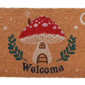 Something Different Welcome Mushroom House Door Mat Natural/Red/Green (One Size)