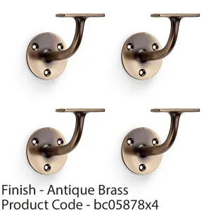 4 PACK - Heavy Duty Stair Handrail Bannister Bracket Arm - Antique Brass 82mm Proj Holder