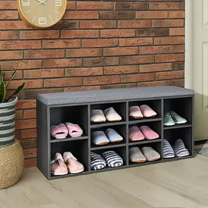 Costway Wooden Shoe Bench Hallway Shoe Storage Rack Cabinet Organizer w/ Seat Cushion