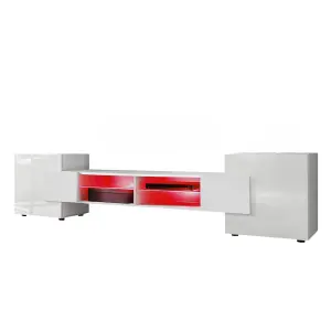 Merano Wide TV Unit with Storage & Led Lighting - White Gloss / White Matt