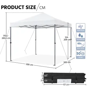 Yaheetech White Waterproof 3 x 3m Pop-up Canopy