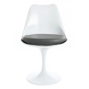 Tulip Set - White Medium Circular Table and Four Chairs with PU Cushion Grey