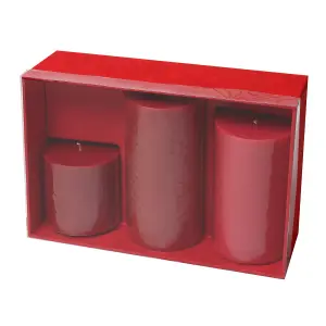 Pillar Candle Set of 3 Red Candles by Laeto Ageless Aromatherapy - FREE DELIVERY INCLUDED