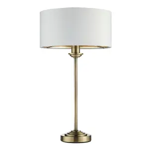 Luminosa Highclere 1 Light Table Lamp Antique Brass Plate, Vintage White Fabric