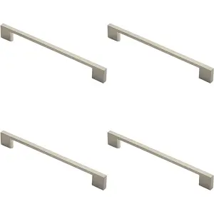 4x Slim D Shape Pull Handle 220 x 8.5mm 192mm Fixing Centres Satin Nickel