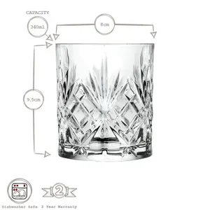 RCR Crystal Melodia Whiskey Glasses - 340ml - Pack of 12