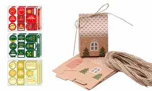 Complete Pack of 10 Kraft Christmas gift Boxes with Strings and Stickers