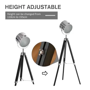 HOMCOM Industrial Style Adjustable Tripod Floor Lamp, Searchlight Reading Lamp