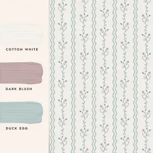 Laura Ashley White & Duck Egg Blencow Smooth Wallpaper