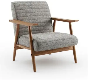 Dunelm Quinn Grey Textured Weave Wooden Arm Accent Chair, Industrial, Textured Weave Fabric