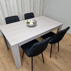 Dining Table and 4 Chairs Grey 4  Black Velvet Chairs Wood Dining Set Furniture