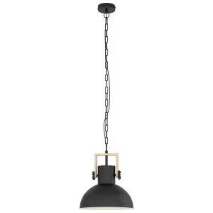 Hanging Ceiling Pendant Light Black & Wood Industrial Shade 1 x 28W E27 Bulb