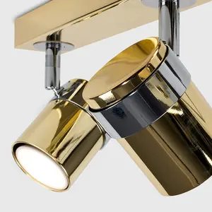 ValueLights Rosie 3 Way Adjustable Chrome and Polished Gold Effect Straight Bar Ceiling Spotlight