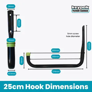 Large Garage Hooks 25cm, for Storing Ladders, Tools, Ladders, Bikes, Heavy-Duty Shed Organiser, 30kg Load per Hook (Pack of 5)