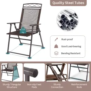 Costway Set of 4 Patio Folding Chairs Portable Metal Camping Chairs Lightweight Sling Chairs